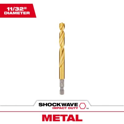 Milwaukee Shockwave 11/32 in. X 4.57 in. L Titanium Red Helix Drill Bit Hex Shank 1 pc